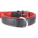 Plain Padded  Leather Dog Collar Chrome fittings: Black with red lining.